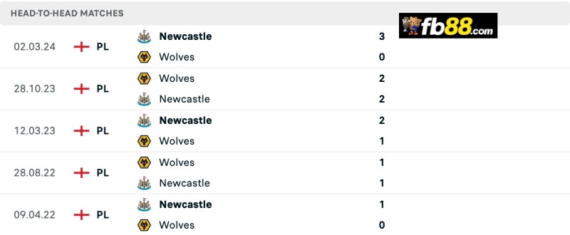 Lịch sử chạm trán Wolves vs Newcastle United